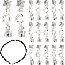 PandaHall Elite 50PCS Fold over Cord End Caps, Lobster Claw Clasp Brass Bracelet Connector Terminators Crimp End Tips for DIY Jewelry Necklace Bracelet Key Ring Craft Making, Platinum