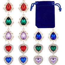 SUPERFINDINGS 40Pcs 2 Styles Crystal Beads Pendants Charms Alloy Rhinestone Heart Teardrop Pendants 4 Colors Water Drop Pendants for DIY Necklace Jewelry Making