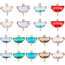 SUPERFINDINGS 18Pcs 9 Styles Transparent Glass Links Half Round Cubic Zirconia Connector Charms Faceted Clear Glass Connectors for Jewelry Making, Hole: 1.2mm