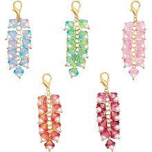 CHGCRAFT 10Pcs 5 Colors Trumpet Flower Glass Pendant Decorations with Lobster Clasp Charms for Keychain Purse Backpack Ornament, Mixed Color