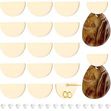 BENECREAT 20Pcs 18K Real Gold Plated Earring Studs, Flat Half Round 9x16mm Brass Ear Studs with Vertical Loops and 40Pcs Earring Nuts for DIY Earring Jewelry Making, Hole: 2.5mm