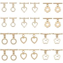 DICOSMETIC 24Pcs 6 Styles Toggle Clasps Brass Light Golden OT Clasps Heart/Twist Ring/Flower Toggles Jewellery Clasp TBar Clasps Findings for DIY Craft Bracelet Jewelry Making, Hole: Hole: 1.6mm