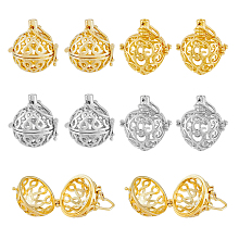 DICOSMETIC 8Pcs 2 Colors 2 Styles Chime Ball Pendants Round Heart Cage Pendants Platinum Golden Tumbled Rock Bead Cage Hollow Cage Pendants Brass Locket Dangle Charms for Jewelry Making