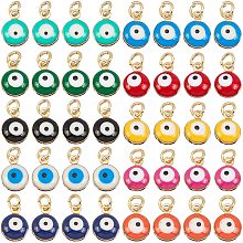 NBEADS 40 Pcs 18K Plated Gold Alloy Evil Eye Beads, 10 Colors Brass Enamel Pendants Mini Evil Eye Charms with Jump Ring for DIY Jewelry Earring Necklace Craft Making