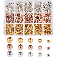 Pandahall Elite 1800 Pcs 5 Sizes Seamless Spacer Round Beads Brass Ball Charms Beads Smooth Charm Loose Beads Seamless Spacer Round Beads for Bracelet Jewelry Craft Making Necklace