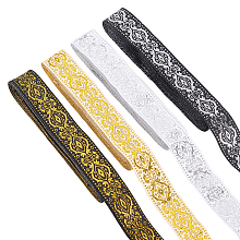 FINGERINSPIRE 14M 4 Styles Ethnic Style Embroidery Polyester Ribbons, Jacquard Ribbon, Garment Accessories, Floral Pattern, Mixed Color, 3/4 inch(20mm), about 3.5m/style