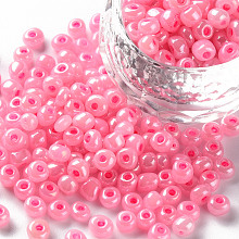 Honeyhandy Glass Seed Beads, Ceylon, Round, Pink, 4mm, Hole: 1.5mm, about 4500pcs/pound