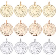 DICOSMETIC 12Pcs 3 Colors Stainless Steel Flat Round Coin Pendants Golden Republique Francaise 1808 Charms Large Hole Pendants for Necklace Bracelet Jewelry Making