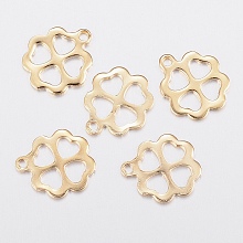 Honeyhandy 201 Stainless Steel Charms, Clover, Golden, 12x11x0.8mm, Hole: 1.2mm