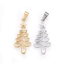 Honeyhandy 304 Stainless Steel Pendants, Christmas Tree with Star, Mixed Color, 33x16x2mm, Hole: 7x4mm