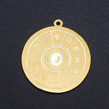 Honeyhandy 201 Stainless Steel Pendants, Laser Cut, Flat Round with Constellation, Golden, 27.5x25x1mm, Hole: 1.4mm