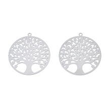 Honeyhandy 201 Stainless Steel Filigree Pendants, Etched Metal Embellishments, Tree of Life, Stainless Steel Color, 27x25x0.2mm, Hole: 1.2mm