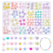 PandaHall Elite 168Pcs 24 Style Transparent Acrylic Beads, Frosted, Bead in Bead, Mixed Shapes, Mixed Color, 9.5~15.5x9~21.5x6~11.5mm, hole: 2~2.5mm