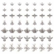 49Pcs 7 Style Tibetan Style Alloy Pendants Sets, Cadmium Free & Lead Free, Bees Charms, Antique Silver, 10~21x11~17x1.5~4mm, Hole: 1.2~2mm, 7pcs/style