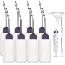 BENECREAT 8 Packs 4oz Plastic Sewing Machine Oiler Oil Dispenser with Measurement and Long Angled Spout, 2 Stainless Tips, 1 Funnel, 1 Syringe for Oil Liquid