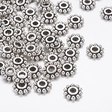 Honeyhandy Gear Tibetan Style Alloy Spacer Beads, Lead Free & Cadmium Free, Flower, Antique Silver, 6.5mm, Hole: 2mm