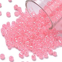 Honeyhandy 8/0 Ceylon Round Glass Seed Beads, Pink, Size: about 3mm in diameter, hole:1mm, about 1101pcs/50g