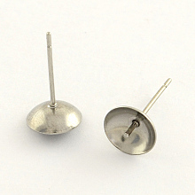 Honeyhandy 304 Stainless Steel Post Stud Earring Findings, Stainless Steel Color, 8mm, pin: 0.7mm