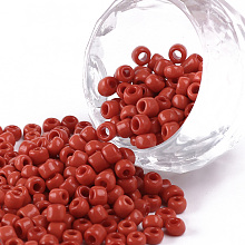 Honeyhandy Glass Seed Beads, Opaque Colours Seed, Round, Red, Size: about 4mm in diameter, hole:1.5mm, about 1000pcs/100g