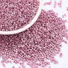 Honeyhandy Cylinder Seed Beads, Metallic Colours, Uniform Size, Hot Pink, 2x1.5mm, Hole: 0.8mm, about 888pcs/10g