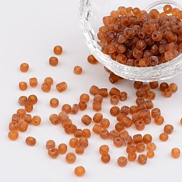 Honeyhandy 6/0 Frosted Round Glass Seed Beads, Coconut Brown, Size: about 4mm in diameter, hole:1.5mm, about 495pcs/50g