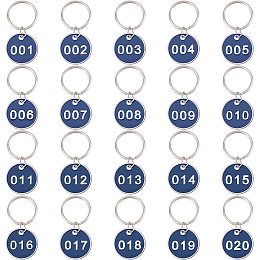 ARRICRAFT 20 Pcs NumberedTags, 001~020 Numbered HangTags Flat Round NumberedTags Alloy Metal KeyTag with Iron Key Ring for Luggage Labels IDTag Number Markers