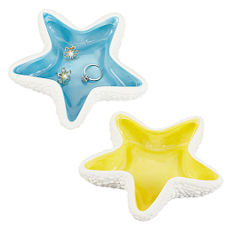 GLOBLELAND 2 PCS Jewelry Tray Ring Display Holder Starfish Shape Ceramic Jewelry Plate for Holding Rings Necklaces Earrings Display Tray Storage Holder