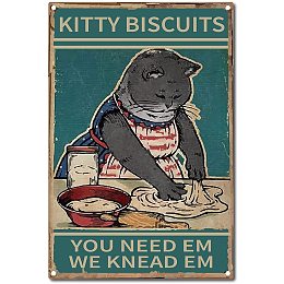 CREATCABIN Cat Tin Sign Kitty Biscuits Sign Vintage We Knead Em You Need Em Metal Tin Sign Retro Poster for Home Kitchen Bathroom Wall Decor 8 x 12 Inch