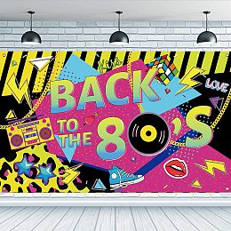 FINGERINSPIRE 80s Theme Backdrop Back to The 80's Party Banner with Hanging Rope 71x43 inch Polyester 80's Party Supplies 80's Backdrop Background Decoration for Photography Outdoor & Indoor Decor