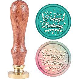 ARRICRAFT 0.98" Wax Seal Stamp Happy Birthday Fireworks Bunting Pattern Wax Sealing Stamp Brass Head Stamp with Wooden Handle for Envelopes Card Birthday Invitation Gifts Packing