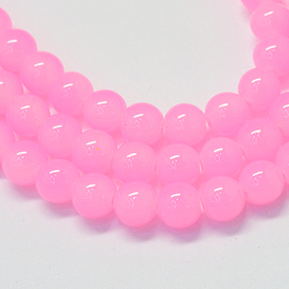 Baking Painted Imitation Jade Glass Round Bead Strands, Pearl Pink, 4.5~5mm, Hole: 1mm, about 210pcs/strand, 31.4 inch