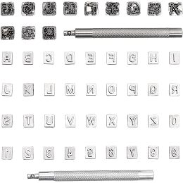 GLOBLELAND 2 Sets 48 Pcs Zinc Alloy Stamping Tools, 10 Number 26 Alphabet 12 Constellation Imprinted Stamp Set with 2 Punching Tools for Belt Bag Wood Craft