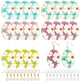 NBEADS 10 Pairs Oval Flower Earring Making Kits, Contains 20 Pcs Resin Flower Pendants, 40 Pcs Earring Hooks and 40 Pcs Jump Rings for Earring Making Jewelry