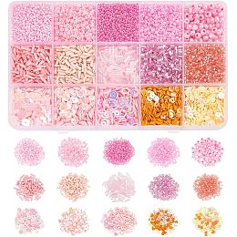 NBEADS 143g Bugle Round Glass Seed Beads, DIY Glass Bugle Beads Disc Plastic Paillette Beads for Jewelry Making Plastic Paillette Beads for Necklace Bracelet Craft, DIY Beads Jewelry Making, Deep Pink