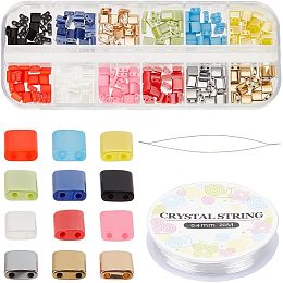 NBEADS 240 Pcs Glass Tila Beads Kit, 2-Hole Glass Seed Beads 5x5mm Loose Glass Spacer Beads Mini Japanese Glass Beads for DIY Craft Bracelet Necklace Earring Jewelry Making