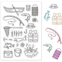 GLOBLELAND Fishing Theme Clear Stamps Boat Fishing Net Fishing Rod Stamps Silicone Stamp Transparent Stamp for Card Making Decoration and DIY Scrapbooking