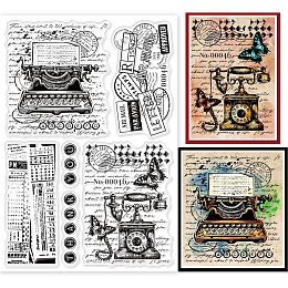 GLOBLELAND Retro Typewriter Background Clear Stamps for Cards Making Vintage Telephone Background Silicone Clear Stamp Seals for Cards Making DIY Scrapbooking Photo Journal Album Decoration