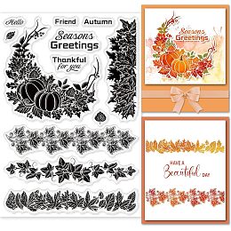 GLOBLELAND Happy Thanksgiving Clear Stamps for DIY Scrapbooking Autumn Harvest Leaves Lace Silicone Clear Stamp Seals for Cards Making Photo Album Journal Home Decoration