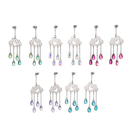 Honeyhandy Long Chain with Transparent Glass Beads Dangle Stud Earrings, 304 Stainless Steel Jewelry for Women, Raining Cloud, Mixed Color, 66mm, Pin: 0.9mm