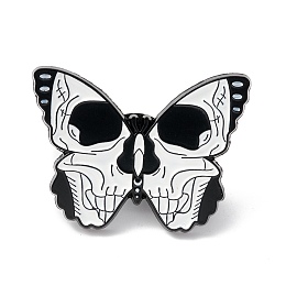 Honeyhandy Skull Butterfly Enamel Pin, Halloween Alloy Brooch for Backpack Clothes, Electrophoresis Black, White, 22x30x1.5mm