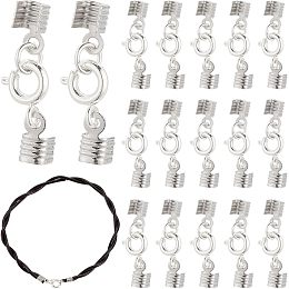 PandaHall Elite 50PCS Fold over Cord End Caps, Lobster Claw Clasp Brass Bracelet Connector Terminators Crimp End Tips for DIY Jewelry Necklace Bracelet Key Ring Craft Making, Platinum