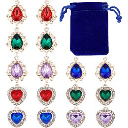 SUPERFINDINGS 40Pcs 2 Styles Crystal Beads Pendants Charms Alloy Rhinestone Heart Teardrop Pendants 4 Colors Water Drop Pendants for DIY Necklace Jewelry Making