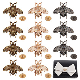 Nbeads 15 Sets 3 Colors Alloy Bag Decorative Clasps, with Iron Screws, Bees, Mixed Color, 2.25x2.6x0.5cm, Hole: 2.3mm, Screw: 8x3.5mm, Pin: 2.8mm, 2pcs/set, 5 sets/color