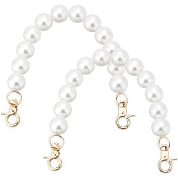 PandaHall Elite Pearl Bag Straps, 2pcs 9.6 Inch Decorative Purse Extender 15mm Round White Pearl Beaded Bag Chain with Golden Swivel Clasps Replacement Straps Charms for DIY Handbag Wallet Clutch Tote