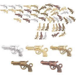 SUNNYCLUE 1 Box 50Pcs 5 Colors Gun Charms Alloy Weapon Charm Pistol Revolver Weapon Pendants Craft Supplies for Jewelry Finding Making Accessory DIY Bracelet