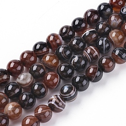 Honeyhandy Natural Striped Agate/Banded Agate Beads Strands, Dyed & Heated, Round, Coconut Brown, 6mm, Hole: 1mm, about 63pcs/strand, 14.57 inch(37cm)