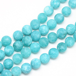 Honeyhandy Natural White Jade Bead Strands, Dyed, Frosted, Round, Dark Turquoise, 10~11mm, Hole: 1.5mm, about 38~39pcs/strand, 14.9 inch