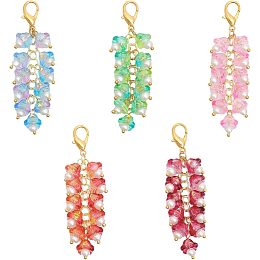 CHGCRAFT 10Pcs 5 Colors Trumpet Flower Glass Pendant Decorations with Lobster Clasp Charms for Keychain Purse Backpack Ornament, Mixed Color