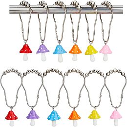 SUPERFINDINGS 6 Colors 12Pcs Shower Curtain Hooks Rings Curtain Rings with Mushroom Pendants Iron Shower Curtain Rings for Bathroom Rod Shower Curtain Hangers