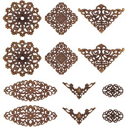 SUNNYCLUE 1 Box 60Pcs 6 Styles Antique Bronze Filigree Metal Filigree Pieces Iron Flower Embellishment Hollow Tibetan Charm for Jewelry Making Charms Choker Necklace Bracelet Earrings DIY Accessories